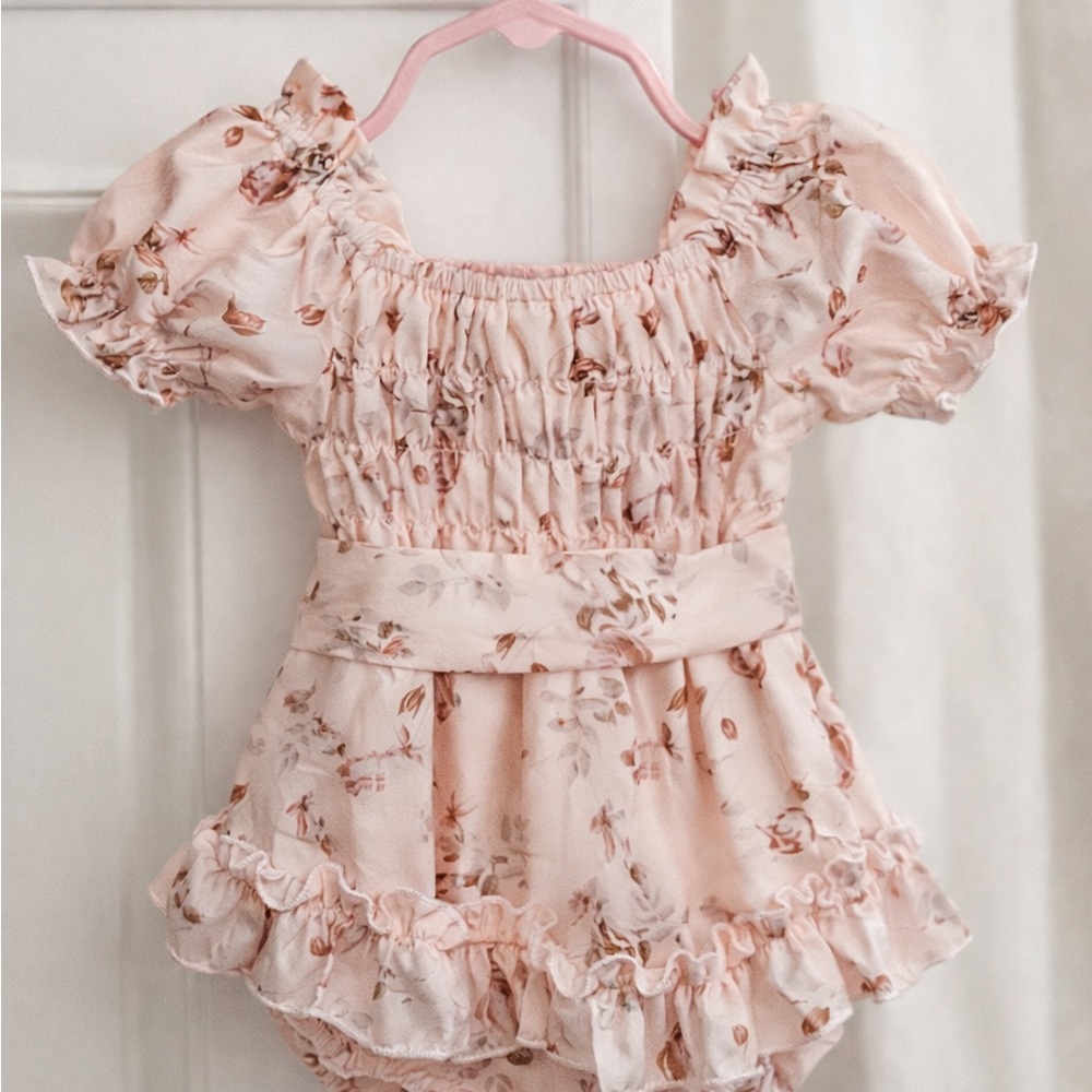 Boutique Blush Pink Floral Baby Romper – Size 70 (3–6 Months)